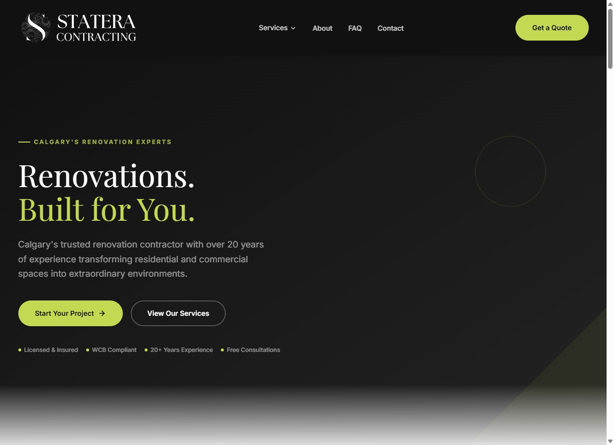 Statera Contracting website design by MR Web Solutions - Calgary renovation experts